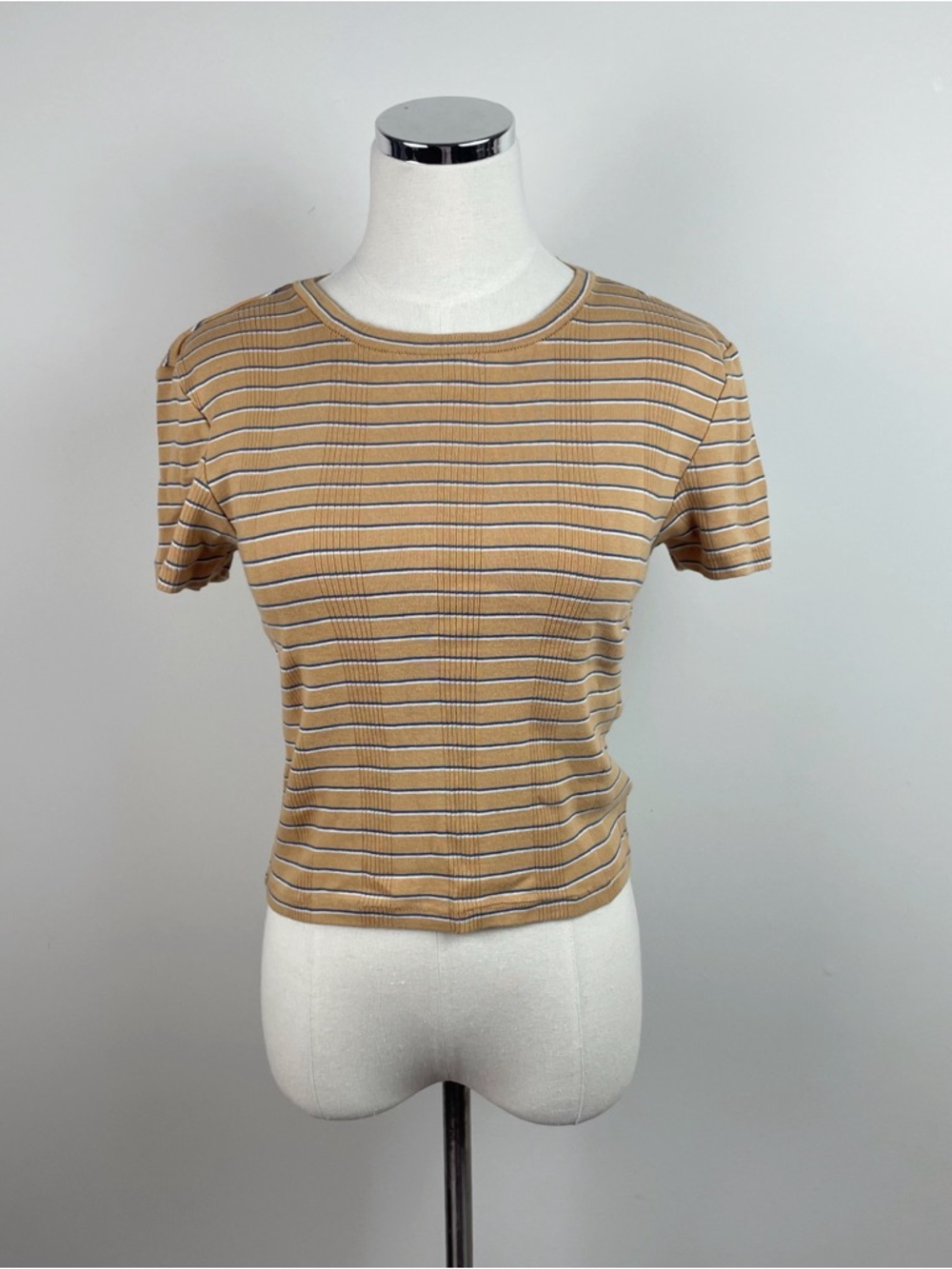 American Eagle Outfitters Brown Blue White Stripe Crop Top Shirt Women Medium